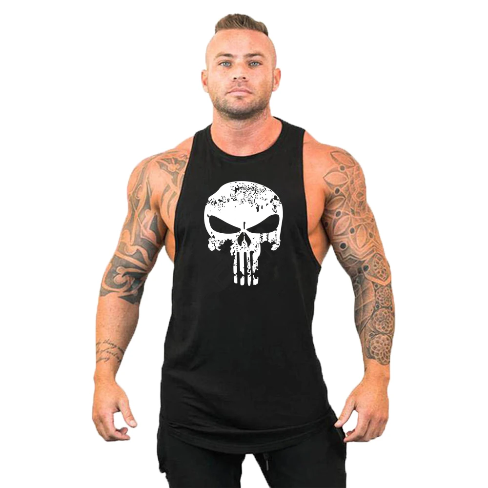 

Майка мужская летняя с принтом черепа, хлопок, майка без рукавов для занятий спортом, бодибилдингом, жилет для фитнеса, майка для воркаута