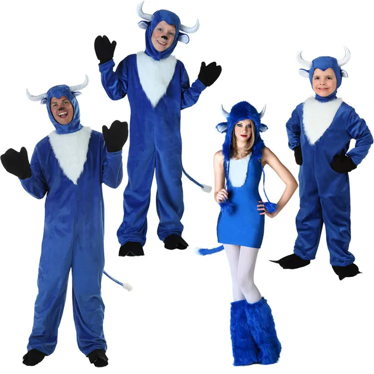 

Adult Cow Cosplay Costumes New Arrival Funny Cow Jumpsuit for Carnival Party Using Blue buffalo Pajamas Kids Fancy Dress