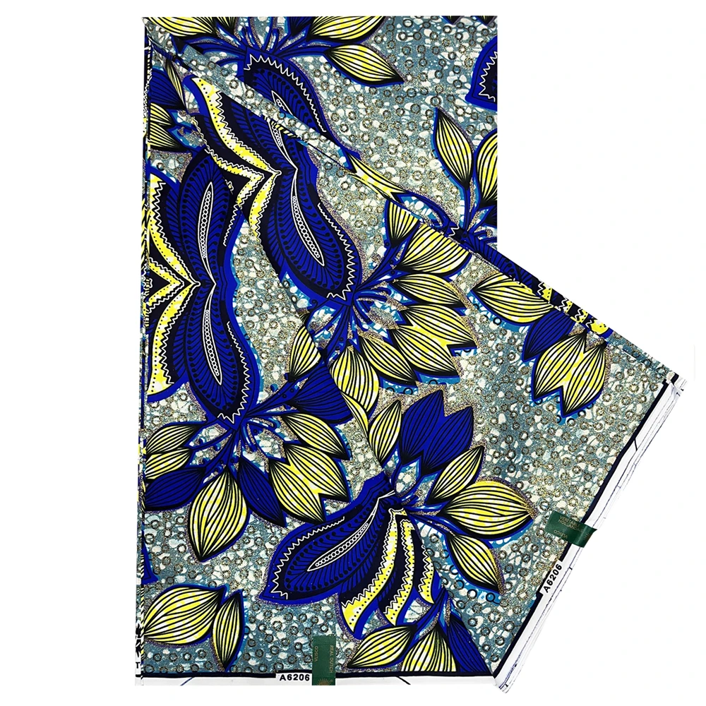 

Grand Glitter Glam African Gold Wax Fabric 100% Cotton High Quality Wax Print Ankara Fabric For Sewing 6yards Women Fabric VL-13