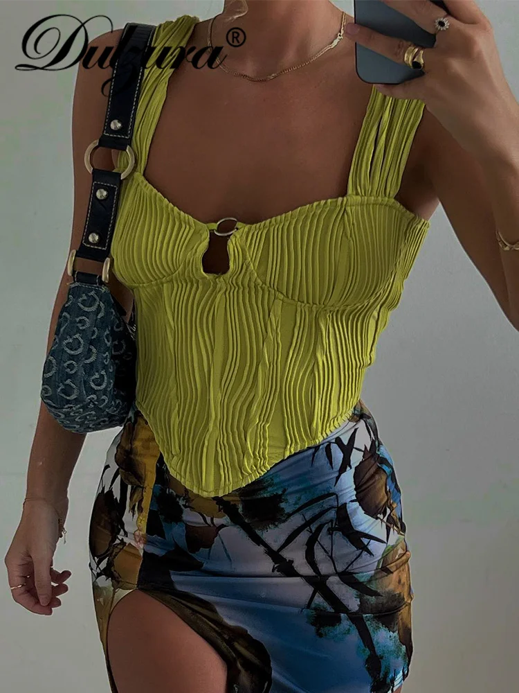

Dulzura 2022 Summer Women Sexy Y2K Clothes Strap Hollow Out Sleeveless Backless Crop Top Corset Casual Aesthetic Drop Shipping