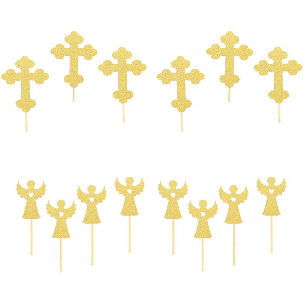24 шт. топперы для торта в форме креста и ангела бумажные выборки декор кексов