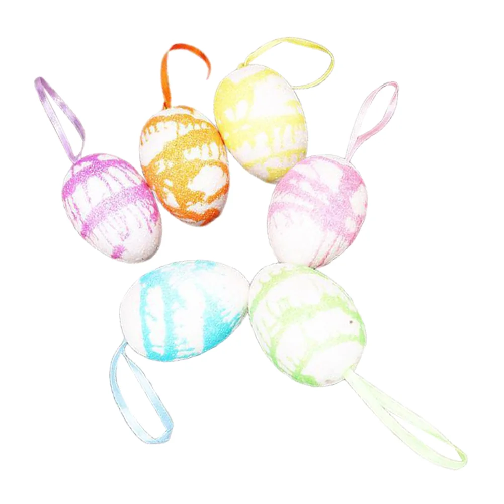 

6pcs Cartoon Easter Foams Egg Easter Egg Craft Hanging Pendants Party Supplies