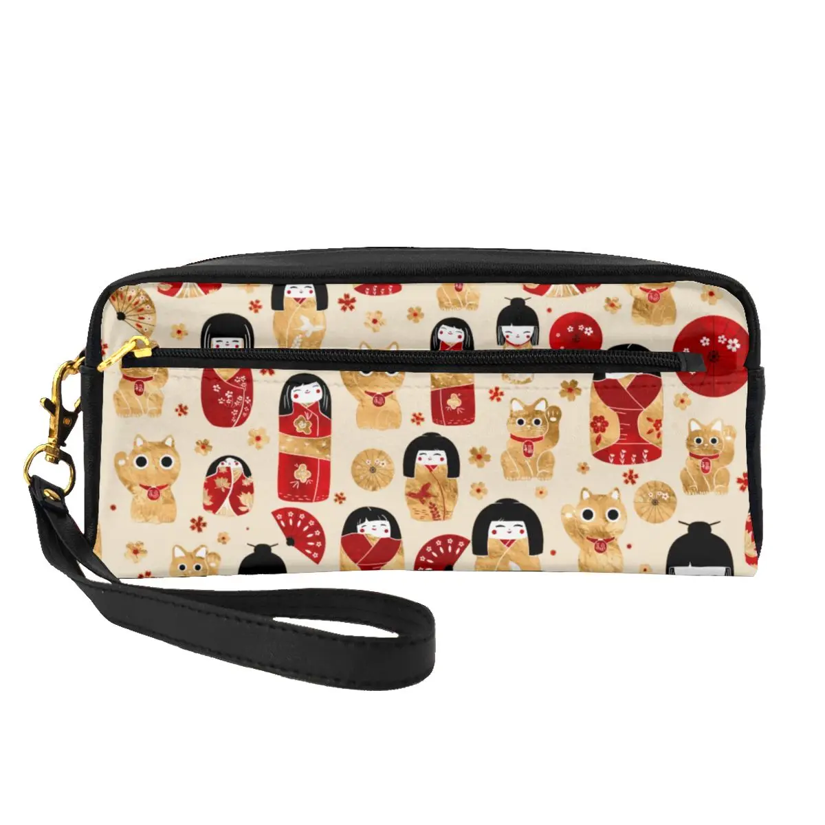 

Japanese Anime Zip Storage Organizers Kokeshi and Maneki Neko Cats Organization Home Makeup Pouch Couples Cosmetic Bags