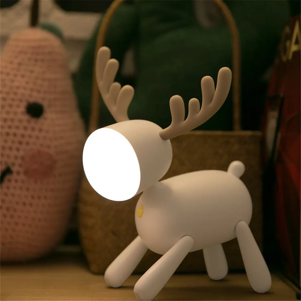 USB Rechargeable Cute Deer LED Night Lights Dimmable Bedside Table Desk Lamp with Timer Function for Kids Room Baby Nursery