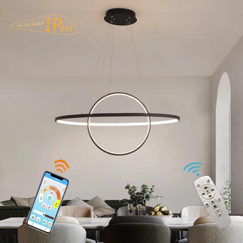 

Modern Led Rings Pendant Lights Living room Hanging Lights For Bedroom Black Body Restaurant Kitchen Hanging Lamp Drop Shipping