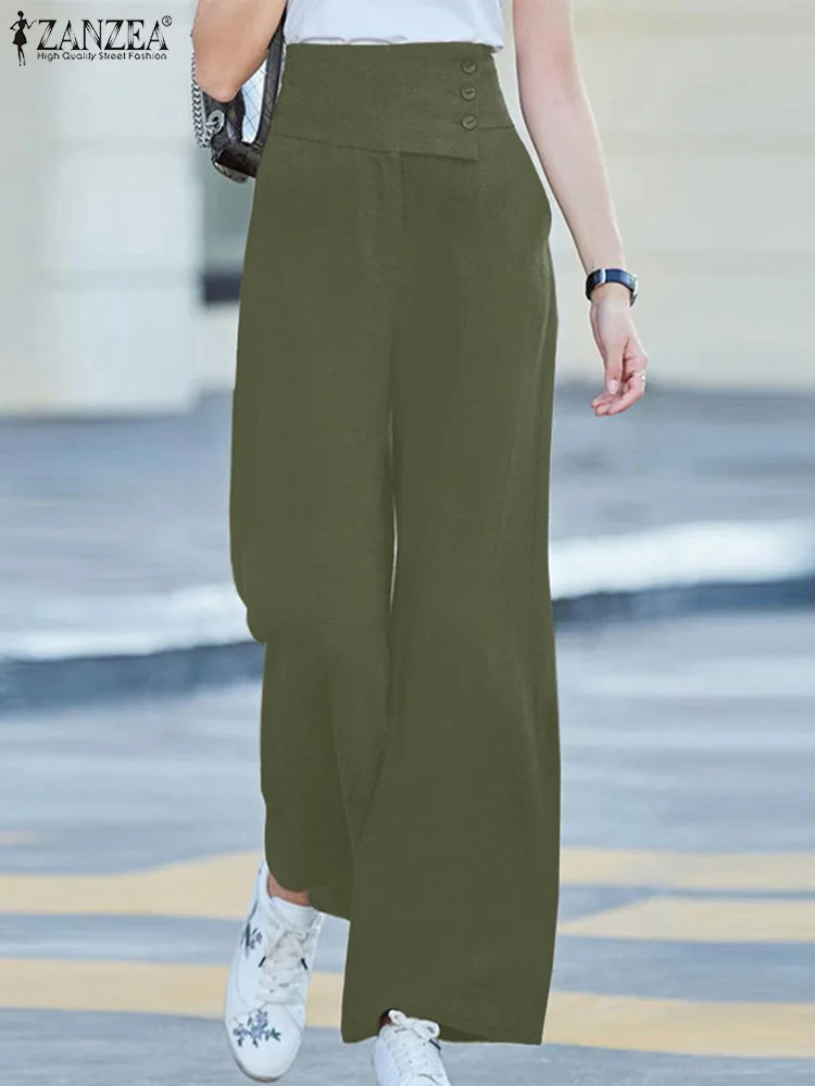 

Oversized Women Casual Wide Leg Button Zip Pants 2022 Fashion Cotton Trouser Pantalon High Waist Palazzo Female Office Overalls