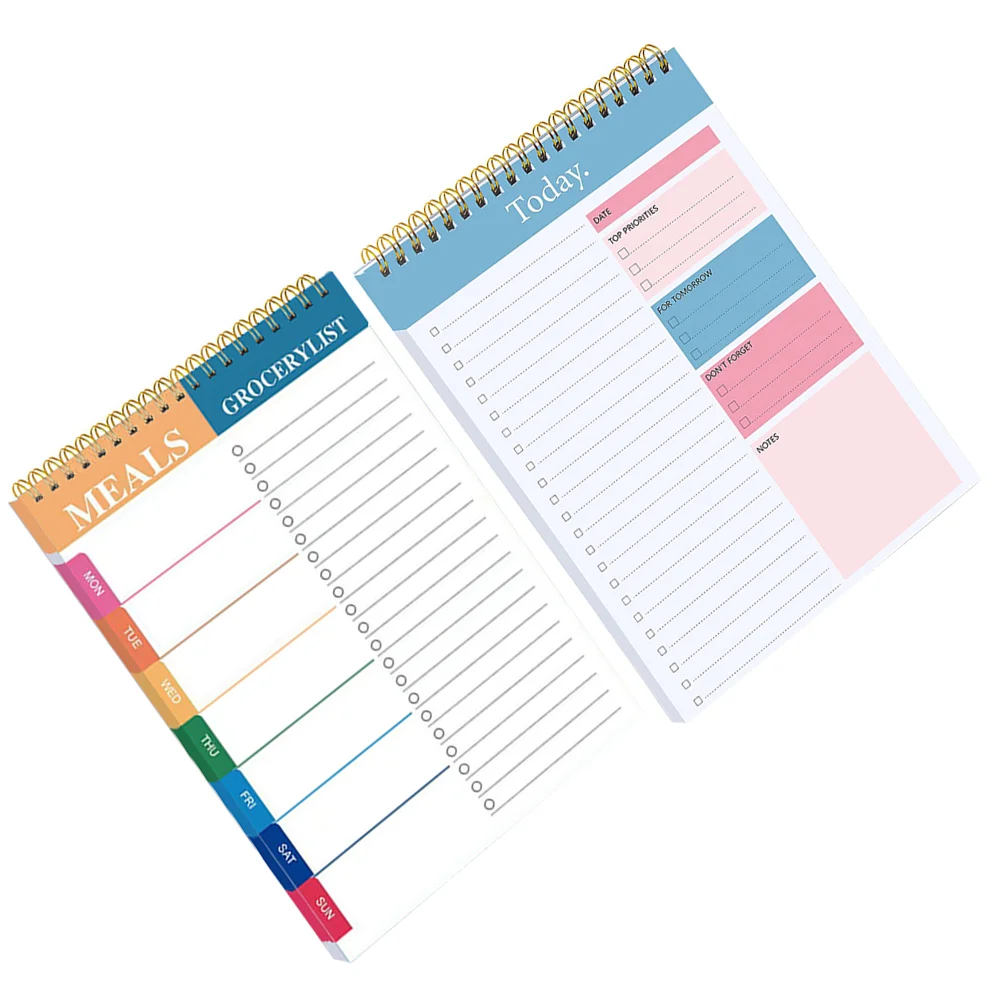 

2 Pcs English Agenda Book Spiral Planning Notepad Schedule Notebook Do List Desk Planner Paper Tear-off