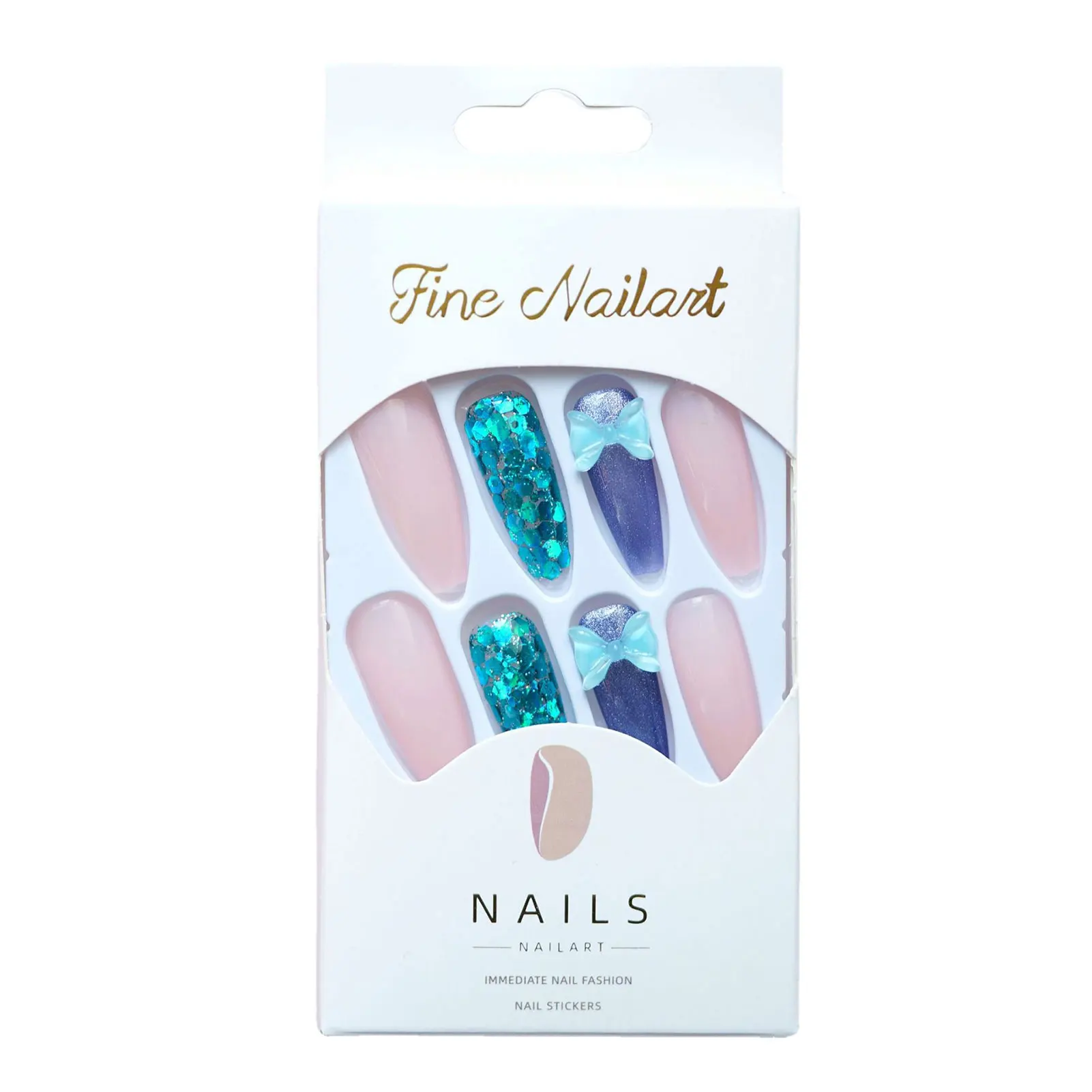 

Женские накладные ногти с синей пайеткой, нелегко выцветать, накладные ногти для свадебного свидания, ручное украшение