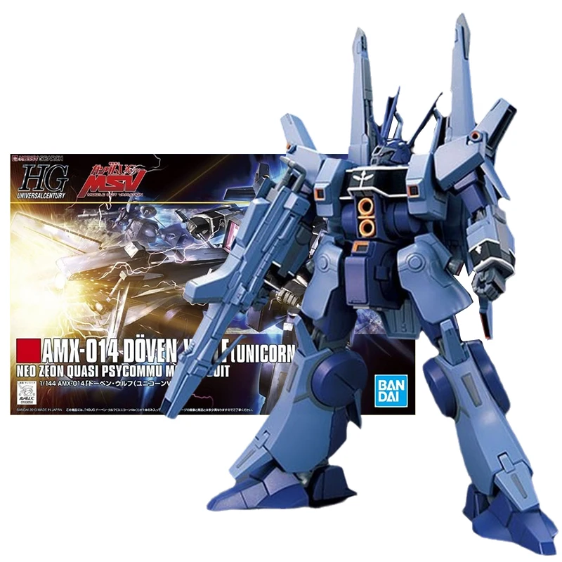 

Набор оригинальных моделей Bandai Gundam, аниме-фигурка HG 1/144 AMX-014 Doven Wolf, коллекция Gunpla, аниме экшн-фигурки, игрушки для детей