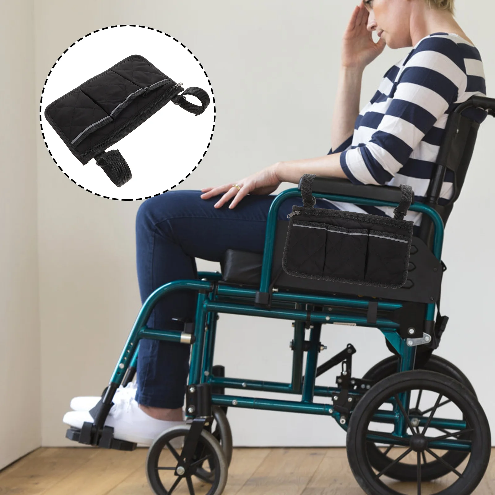 

Wheelchair Armrest Bag Accessories Backpacking Storage Side Reflective Strip Organizer Pp Cotton Bags The Electric