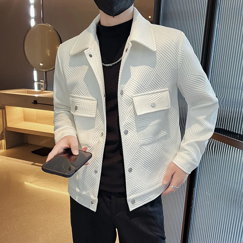 

2022 Men's New Brand Of High-Quality Clothing Korean Version Of Casual Fashion Jacket Outerwear Trim Jacket With Plaid Pockets