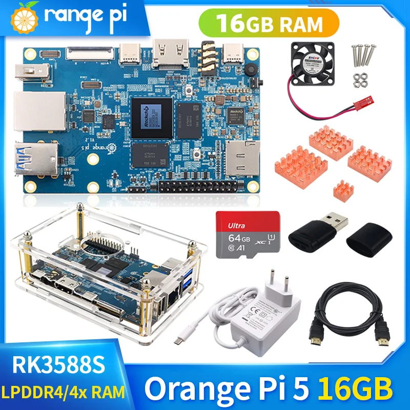 Orange Pi 5 16GB RAM Single Board Computer Rockchip RK3588S PCIE Module External WiFi BT Gigabit Ethernet Run Android Debian OS