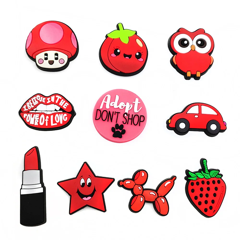10PCS PVC Red Little Fresh Series Croc Charms Shoe Decorations Accessories Suitable for Men Women and Kids for Gifts Shoe Flower