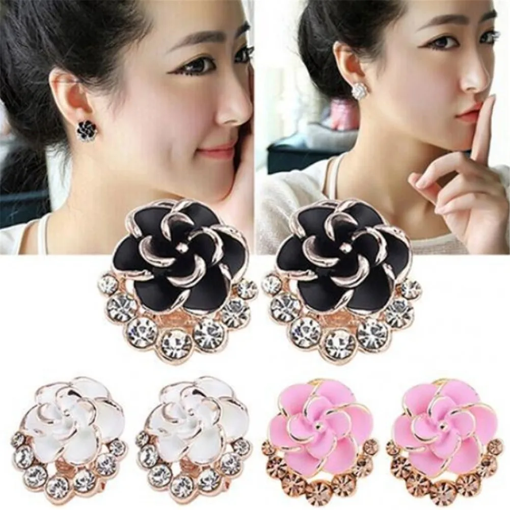 

Flower Blossoms Flower Crystal Stud Earrings Silver Color Ear Studs Women's Fine Jewelry Mother's Day Birthday Gift Fashion