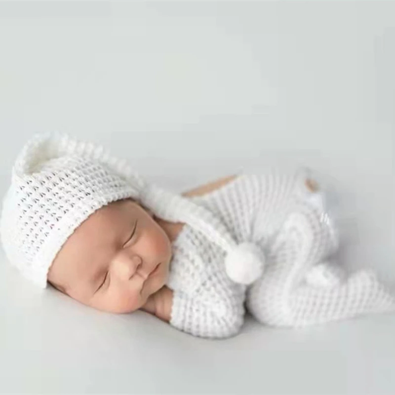 ❤️Newborn Photography Clothing White Hat+Jumpsuit 2Pcs/set Baby Photo Props Accessories Studio Infant Shoot Clothes Fotografia