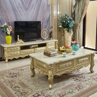 luxury european tv cabinet tea table combination villa hall furniture champagne gold solid wood multi drawer lockers