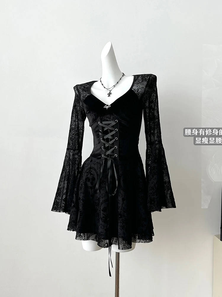 Весенние женские готические кружевные французские винтажные мини-платья Old Money с