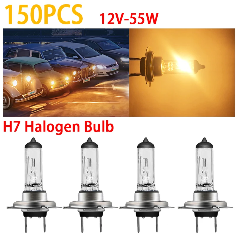 

Discount 150pcs Car H7 55W 12V Halogen Front Headlight Bulb Bright Warm White Fog Driving Lamp DRL Daytime Running Light Source