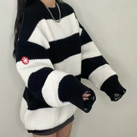 Men Cavempt.Ce Thick Stripes O Neck Loose Knitwear Sweater Women Good Quality Hole Damage 1:1 Vintage Knitt Sweater Pullover