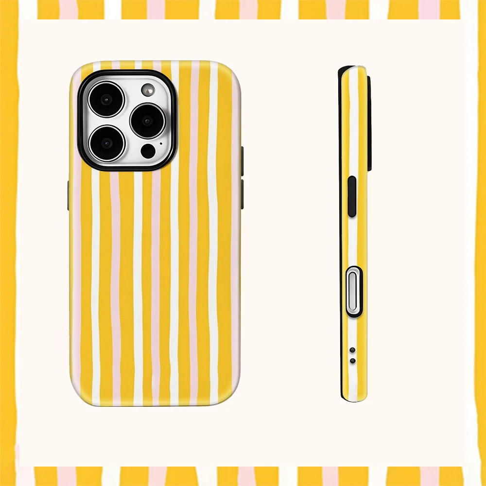 Фото Чехол для телефона iPhone 17, 16, 15, 14, 13, 12, 11 X XS XR 8 Air Pro Max Plus Роскошная двухслойная задняя крышка с желтым порошком и вертикальными полосками №2