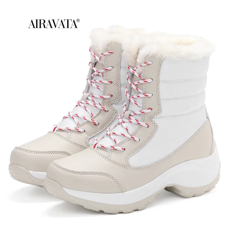 Winter Casual Shoes Warm Women's Walking Boots Hight Top Lace Up Flatform Velvet Ladies Ankle Boots