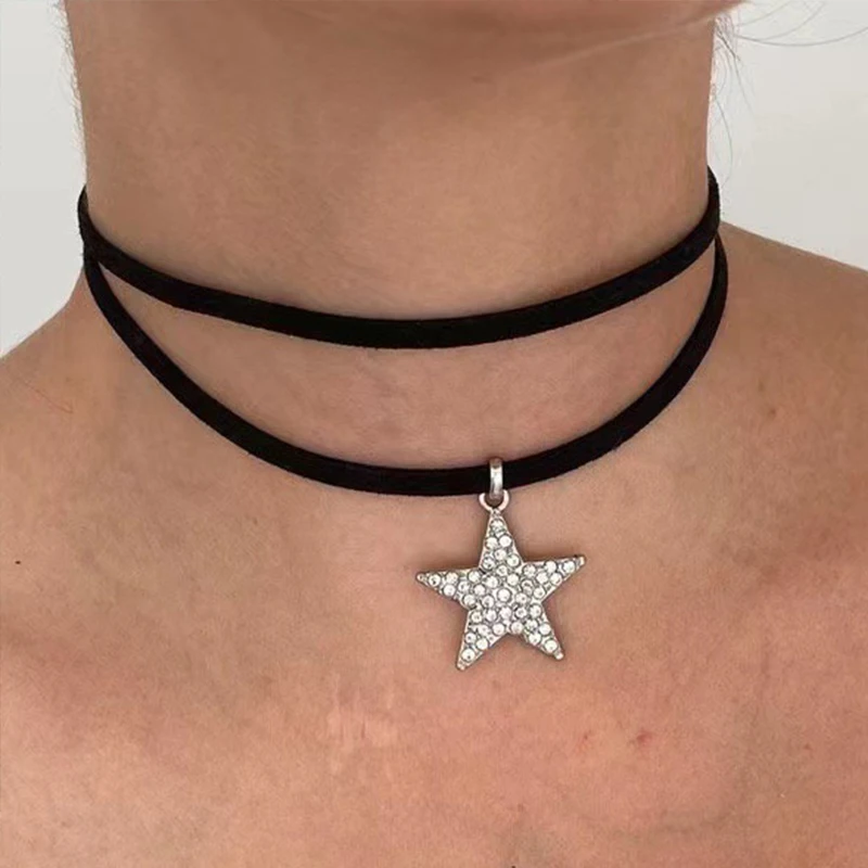 

Bohemian Accessory Rope Chains Crystal Star Pendant Necklace Korean Fashion Charm Heart Necklace for Women Punk Jewelry Choker