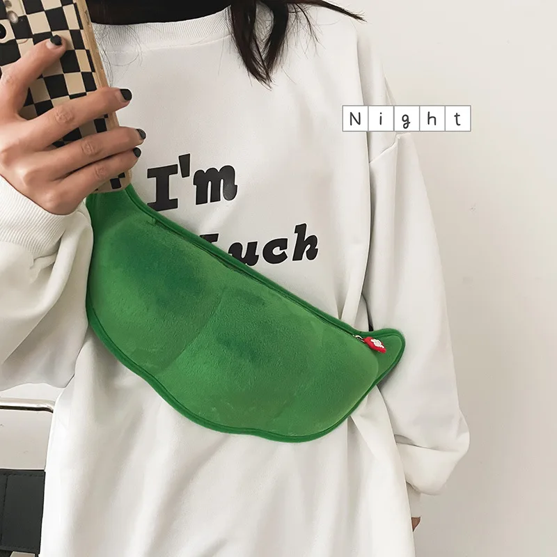 

2022 New Funny Shoulder Bag Cute Girl Messenger Bag Pea Pod Chest Bag Large Capacity Solid Color Crossbody Bag Hobos Bag