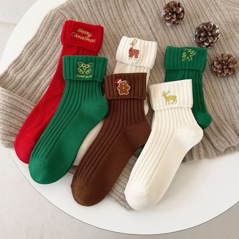 

JT Christmas socks men's and women's stockings mid-tube stockings cotton stockings embroidered cartoon socks character socks