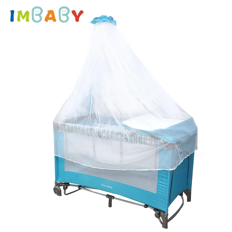 IMBABY Cradle Foldable Baby Crib Adaptable To Splicing Large Bed Pendulum Cradle Playpen Diaper Changing Table with Mosquito Net