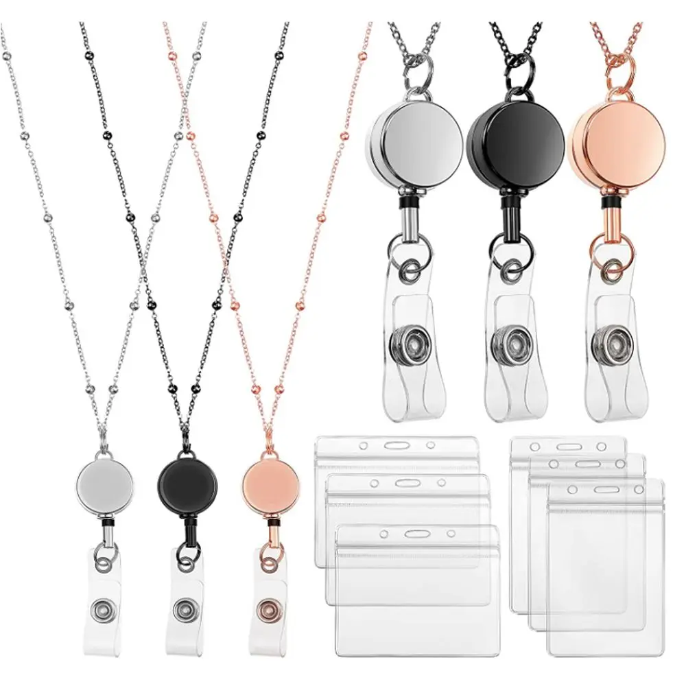 Retractable Badge Reel Lanyard with ID Holders Stainless Ste