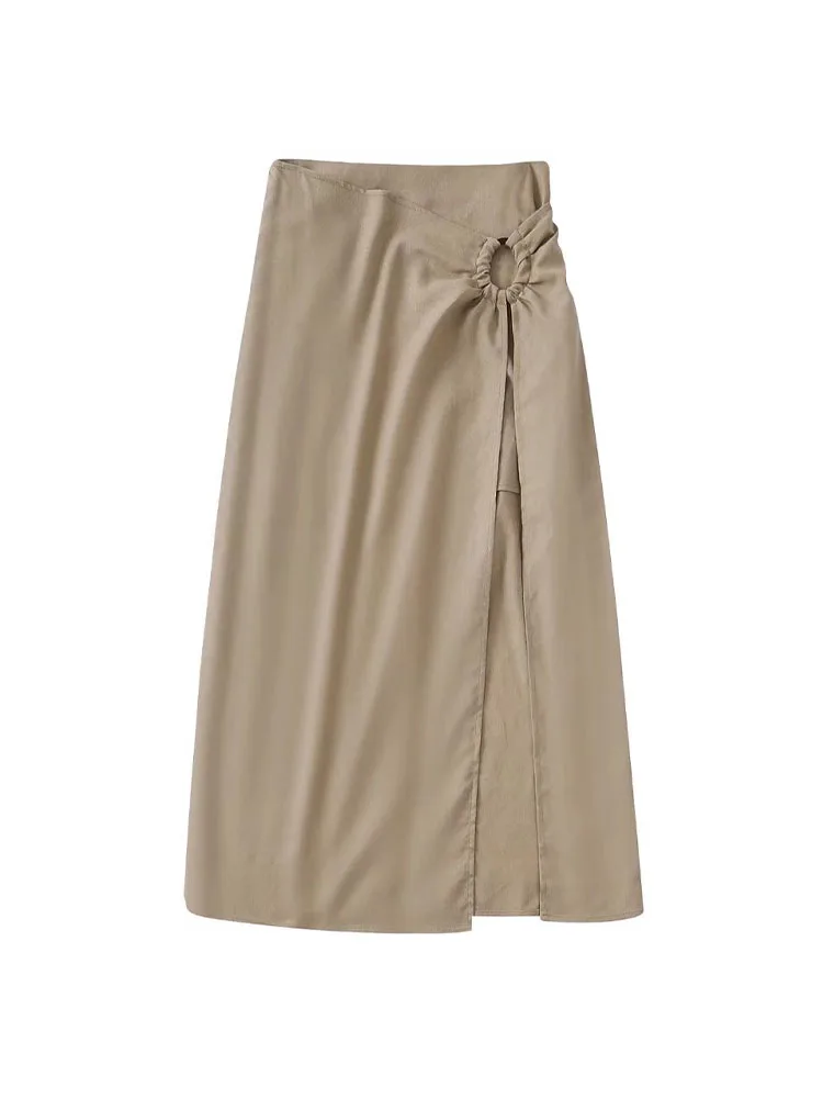 

PB&ZA 8741054 Women 2022 summer New Fashion sarong Skirt Vintage High Waist side Zipper Female Skirts Mujer 8741/054