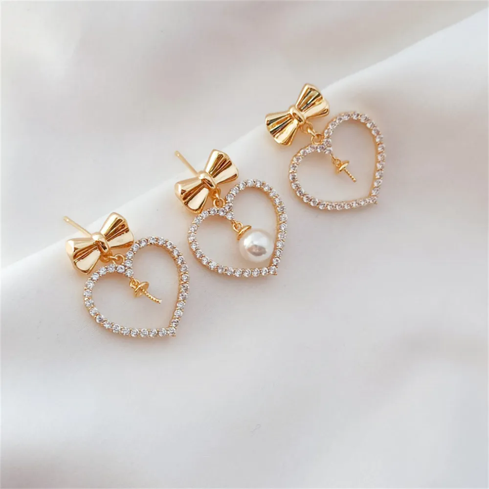 

14K Gold Plated Brass Zircon Inlaid Love Butterfly Tie Cover Hanger S925 Silver Ear Needle Earrings DIY Accessories