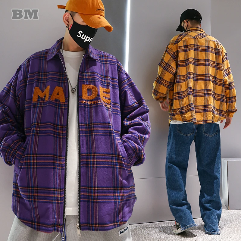 

Куртка мужская клетчатая с лацканами, верхняя одежда в японском стиле Харадзюку, Корейская одежда в стиле хип-хоп, модный топ в стиле K-POP, 2022