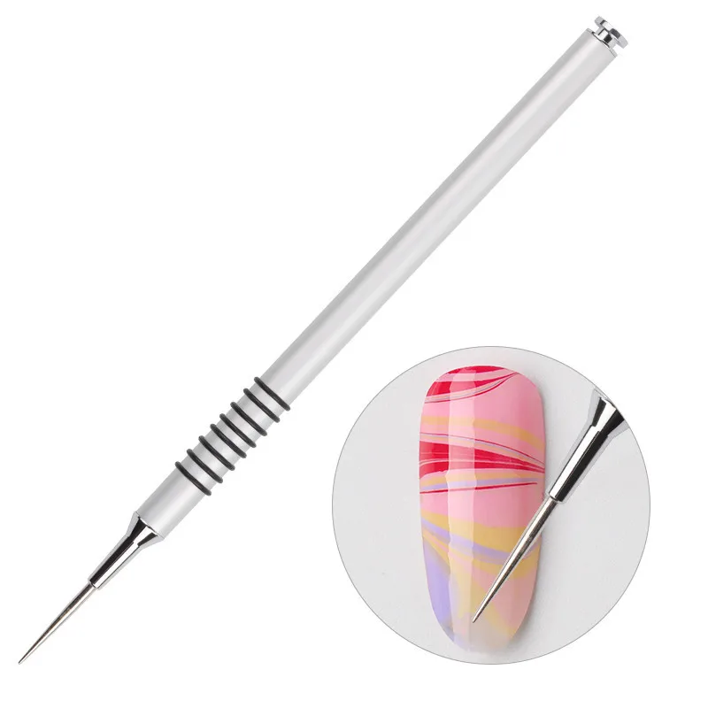 

Acrylic Water Marble Dye Paint Pen Brush Silver Drawing Flower Manicure Tool Dye Verf Pen Nail Art Brush