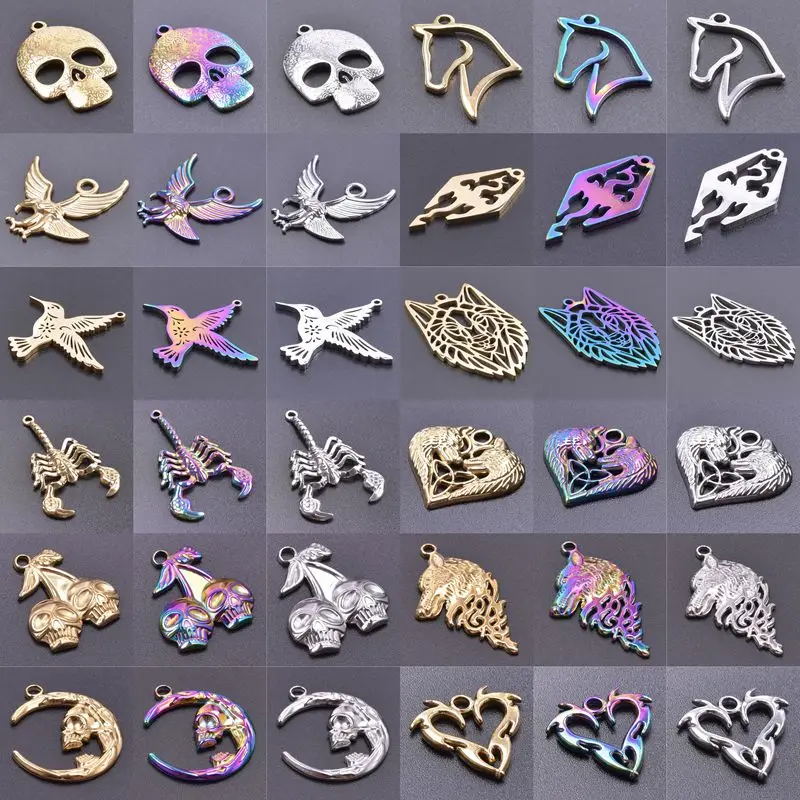 

Gothic Wolf Head Stainless Steel Moon Skull Charm Dragon Jewelry Pendant diy Making Trendy Eagle Necklace Men Craft Supplies