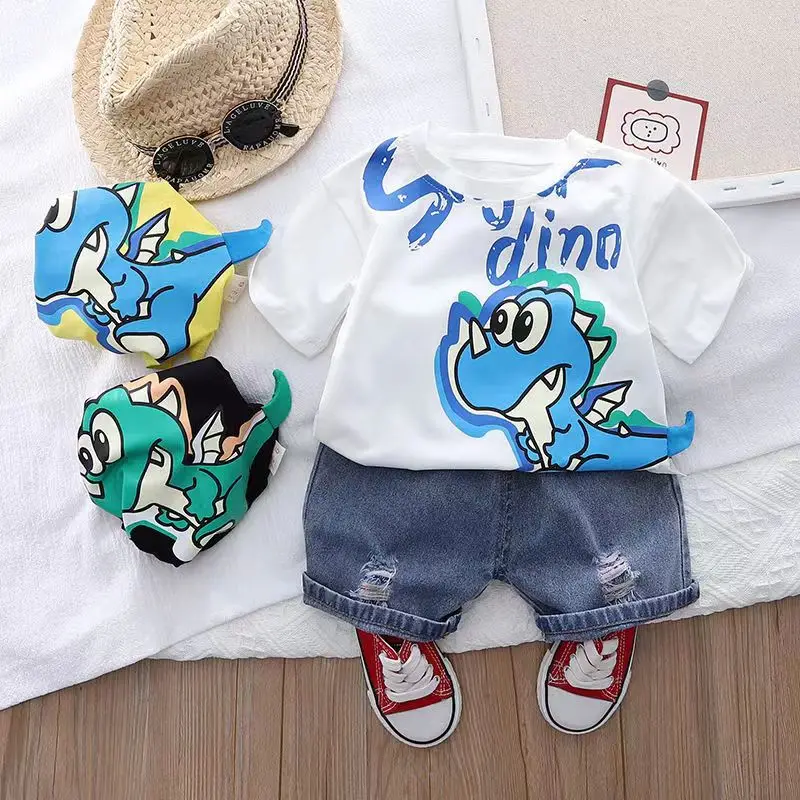 

Boys Summer Suit 2023 New Infant and Toddler Clothing Handsome Boys Cartoon Short Sleeve T-Shirt shorts Two Piece Set