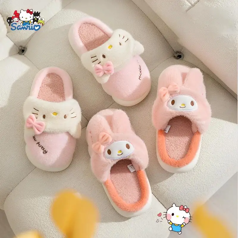 

Симпатичные Sanrios Hello Kitty Melody Kuromi плюшевые хлопковые тапочки женские зимние толстые Нескользящие удобные мягкие теплые домашние ботинки