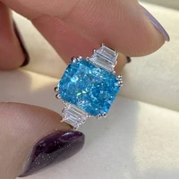 fashion elegant blue crystal zircon wedding rings for women luxury silver color promise engagement rings trendy new jewelry gift