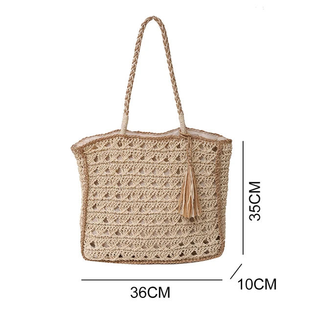 Designer Straw Shoulder Bags for Women Casual Big Tassel Lady Handbags 6