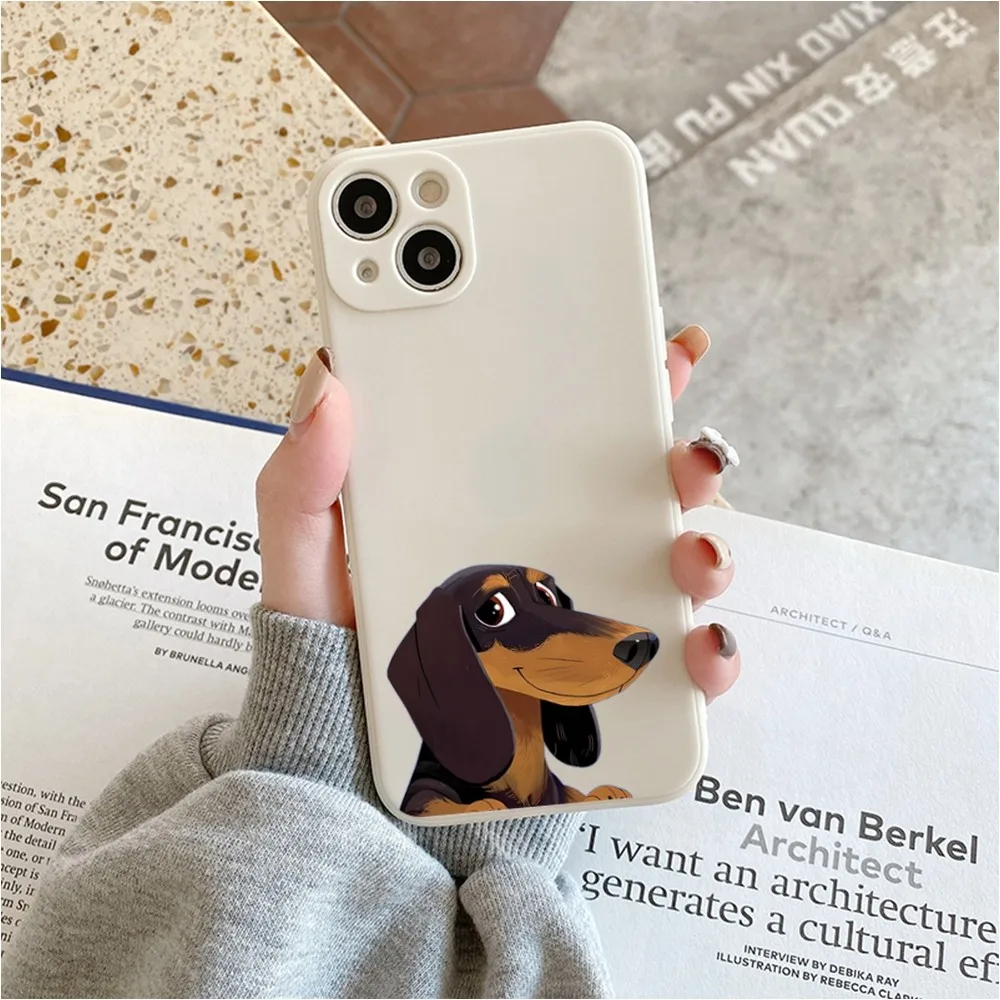Cartoon Dachshund Sausage Dog Phone Case For Iphone 11 13 14 Pro Max X Xr Xs Se2020 12mini White Cover