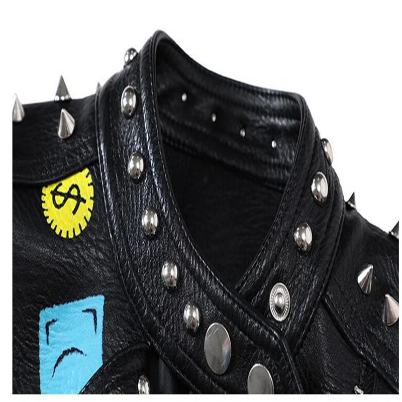 Leather jacket women's motorcycle clothing spring autumn winter new style short coats print rock punk European black green