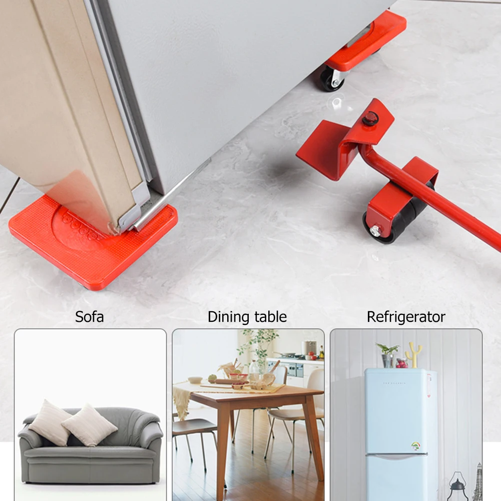 

5pcs Wheel Bar Mover Device Max Up Furniture Transport Lifter Tool Heavy Stuffs Moving Wheel Bar Mover Device