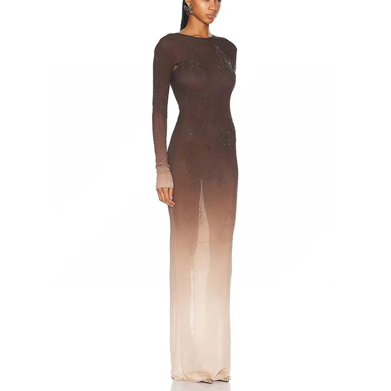 Женское платье с градиентом модное облегающее сексуальное длинное открытой