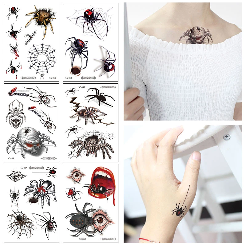 VeeCharm-страшные наклейки на Хэллоуин страшные 3D Временные татуировки уникальная