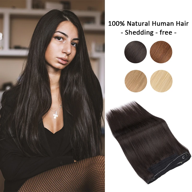 Halo Clip in Hair Extension Human Hair Apply With Wire Tic Tac Natural Hair 5Clips 12-26Inch inch