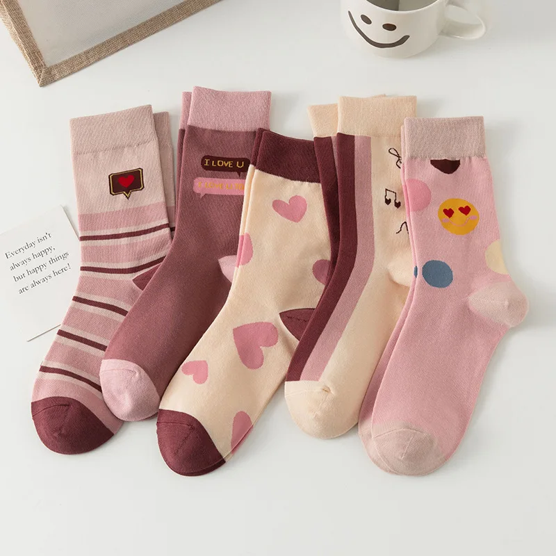 

Women Sock Cartoon Woman Socks Hearts Letter Print Womans Crew Casual Cotton Sox Girls Cute Spring Summer Trendy Pink Skarpetki