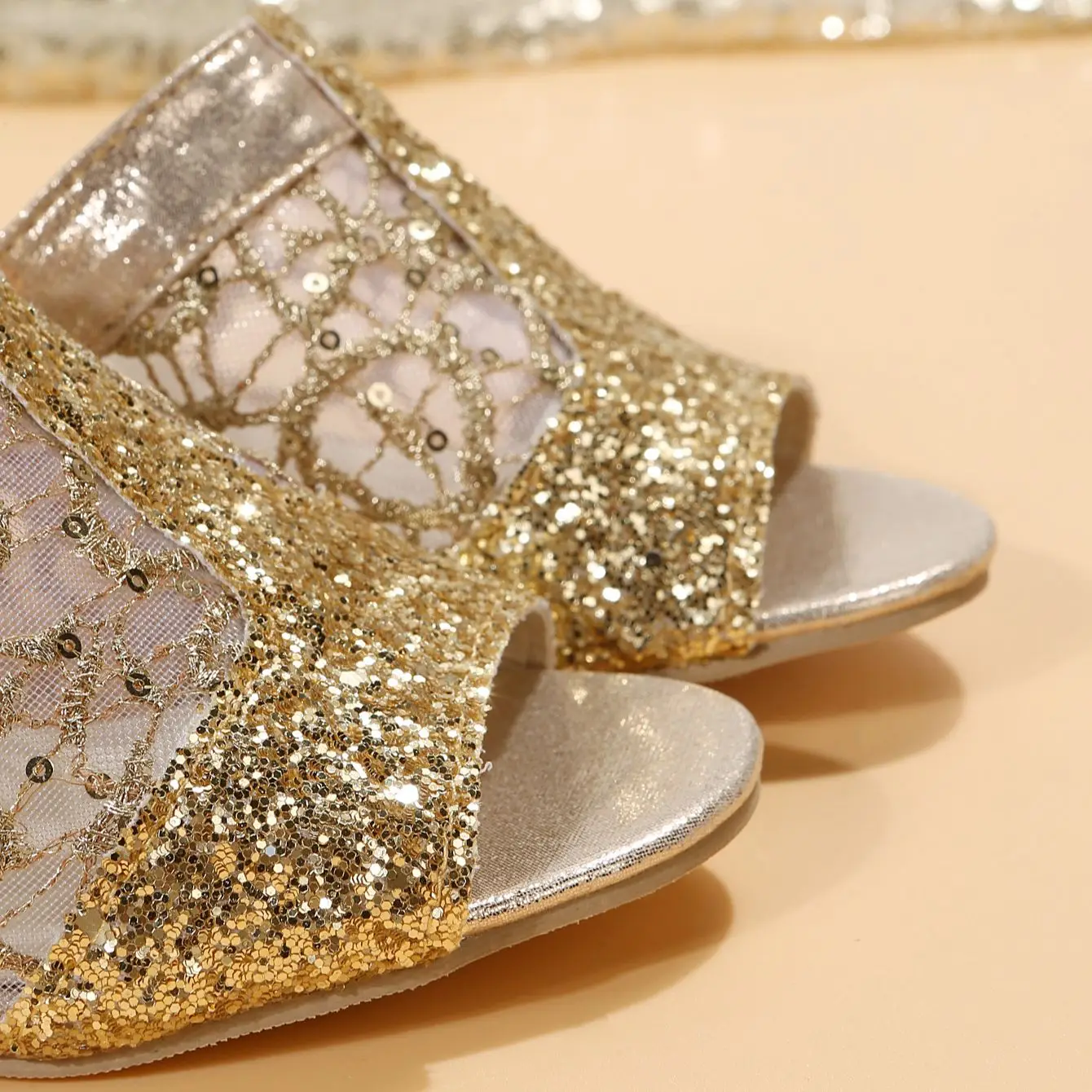 Women's shoes Mueller Shoes Sequin fashion Beach Slippers summer sexy solid color gold silver black