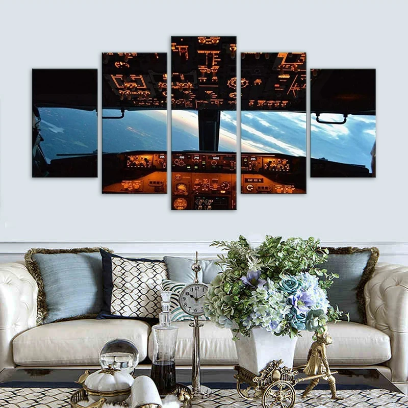 

5 Pieces Wall Art Canvas Painting Airplane Interior Scenery Poster Modern Living Room Bedroom Modular Framework Pictures