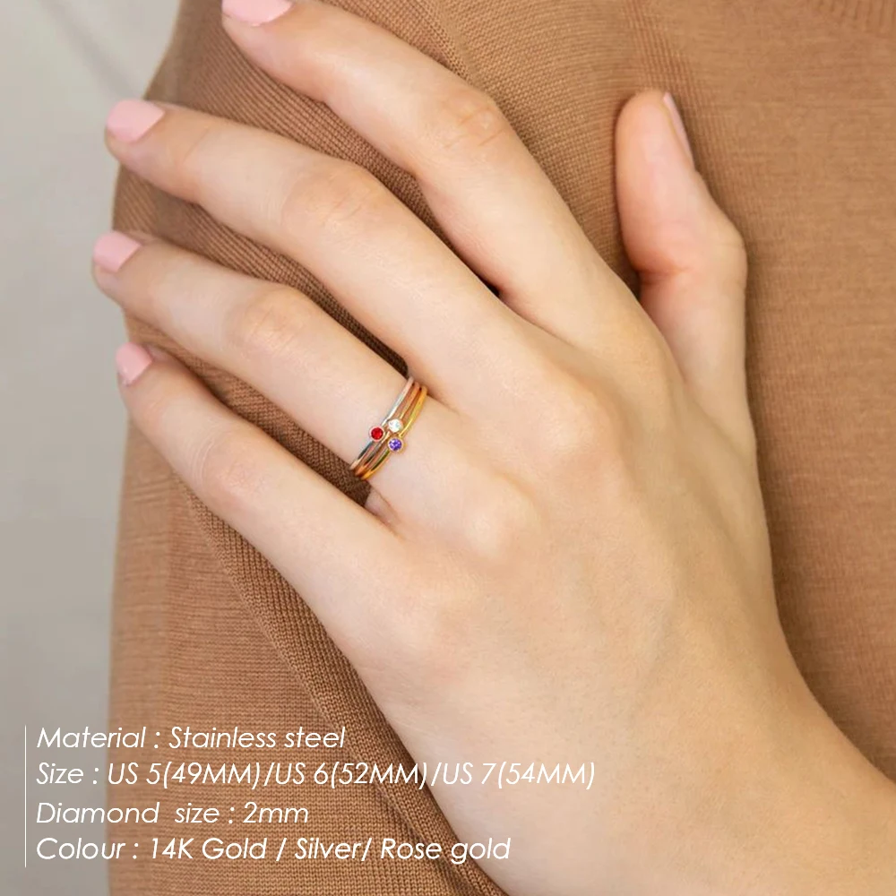 SUNIBI 316L Stainless Steel Birthstone Ring for Woman Gold Color Simple Style Ring Festival Party Fashion Jewelry Dropshipping