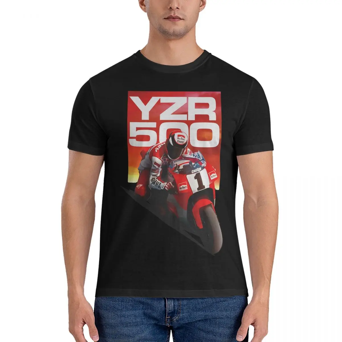 Забавные футболки YZR 500 для мужчин из чистого хлопка с круглым вырезом короткими